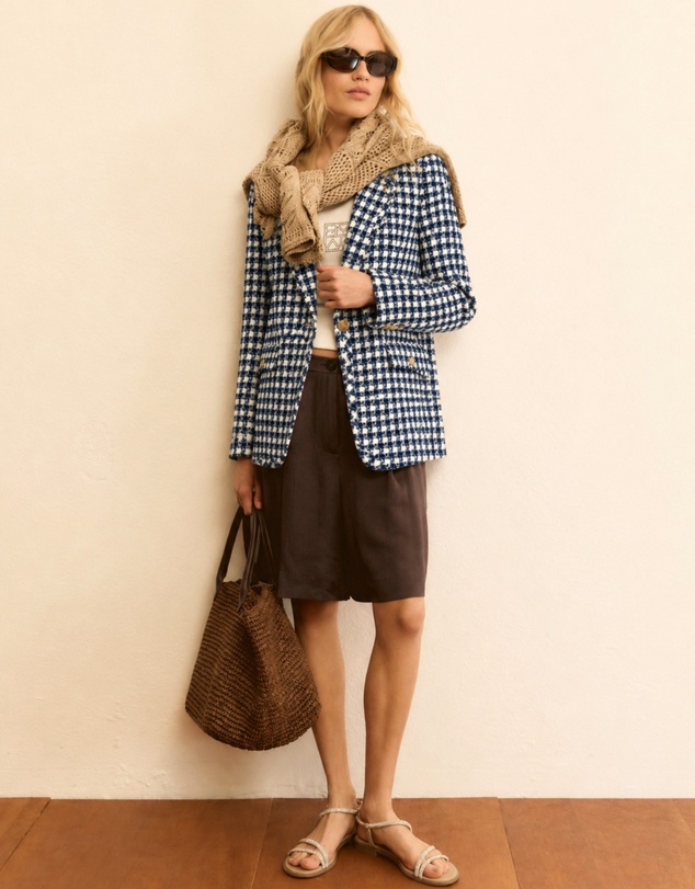 Emme | Max Mara Group - Navy Checkered Cotton Blend Jacket