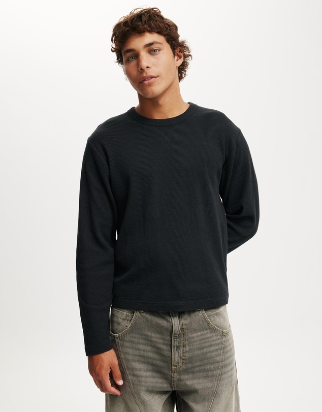 Cotton On - Cropped Fit Textured Long Sleeve T-Shirt