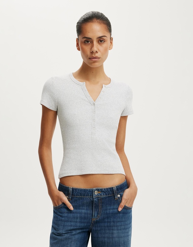 Cotton On - Blake Rib Henley Short Sleeve