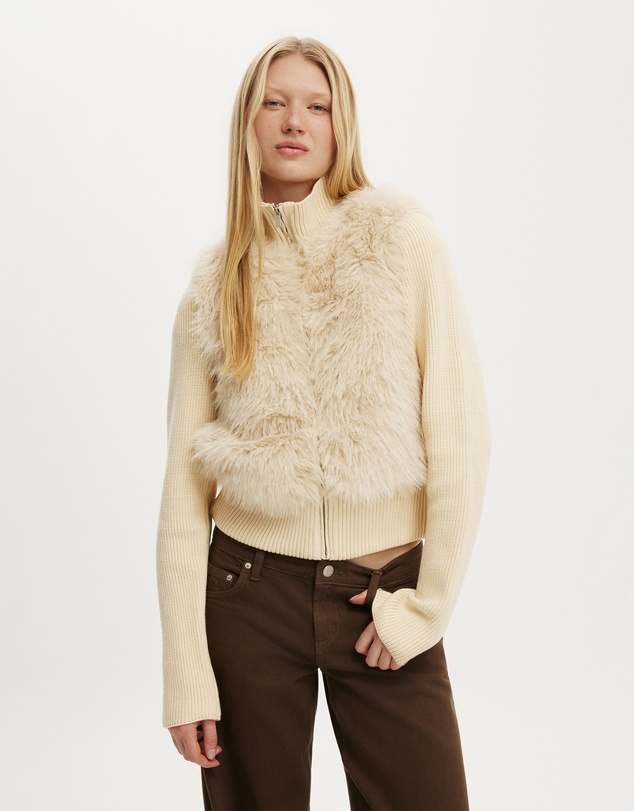 Cotton On - Faux Fur Knit Jacket