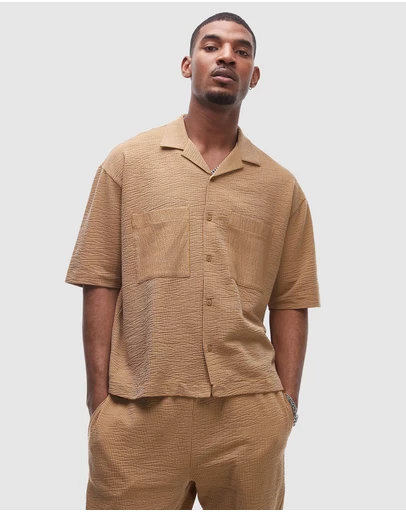 Topman - Boxy Fit Button Through Jersey Shirt With Stripe