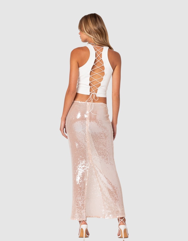 EDIKTED - Koko Ribbed Lace Up Tank Top
