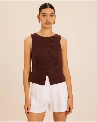 AERE - Linen Asymmetric Crew Neck Vest