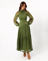 Petal & Pup - Julip Sheer Long Sleeve Maxi Dress - Olive