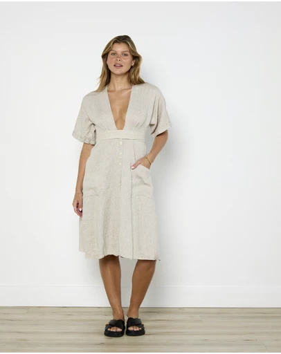 Cirkular - Pre-Loved - Reformation Taupe Linen Midi Dress