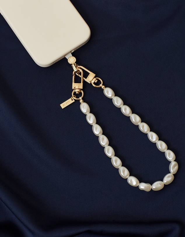 LOUVE COLLECTION - Universal Phone Strap Connector (White) + Pearl Wristlet