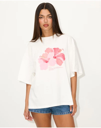 Dazie - Hibiscus Oversized Graphic Tee