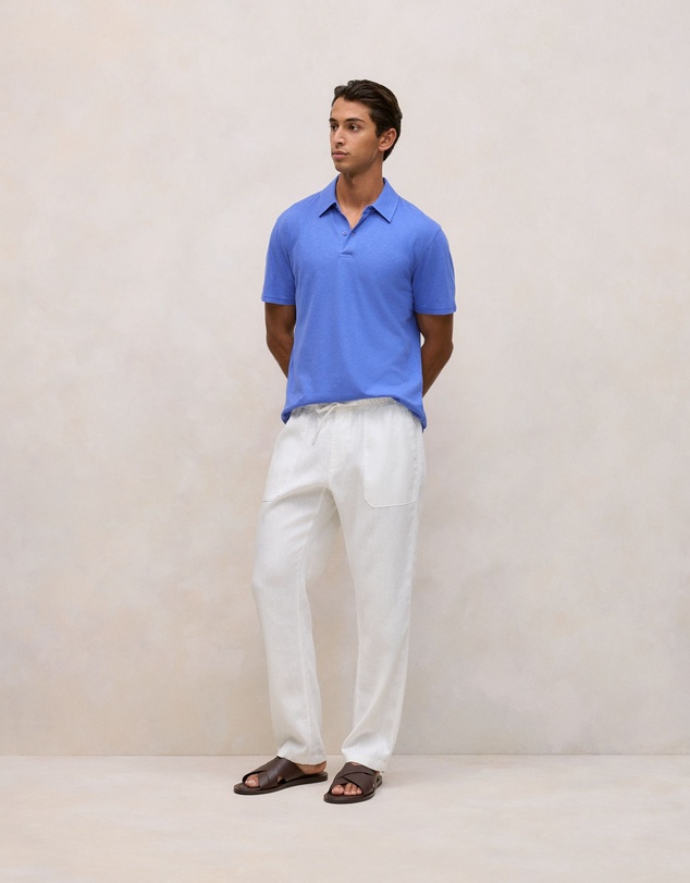 Trenery - Linen Cotton Jersey Polo in Vivid Blue