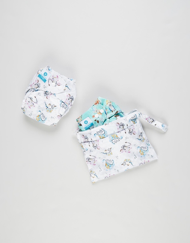 itti bitti - Bare Essentials One Size Fits Most Reusable Cloth Nappy & Wetbag 2-Pack
