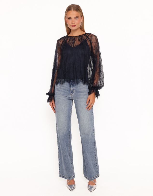 Petal & Pup - Duncan Sheer Lace Top - Midnight Navy