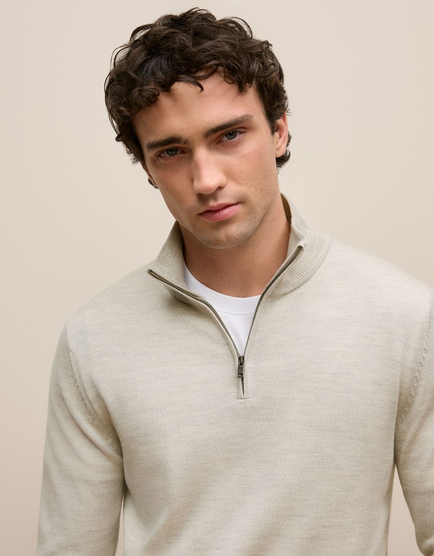 Trenery - Merino Half Zip in Stone