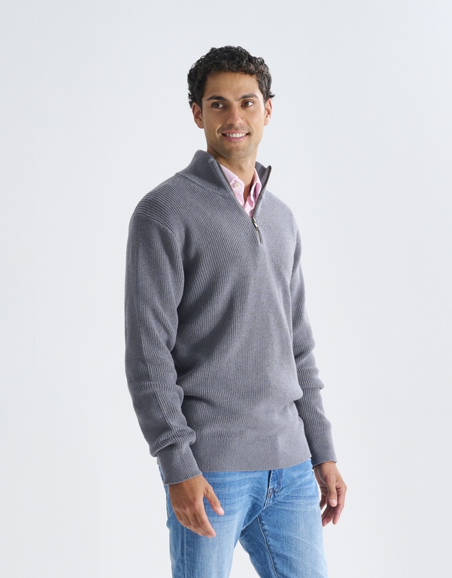3 Wise Men - 3 Wise Men Frost Zip Neck Wool Blend Knit - Dark Grey