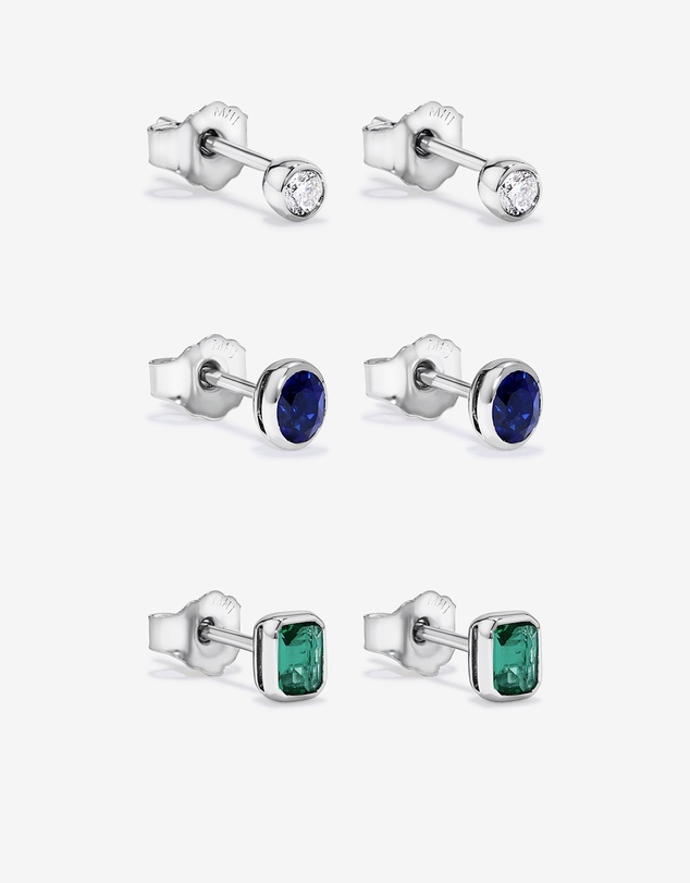 Michael Hill - Laboratory-Grown Diamond, Created Emerald & Created Sapphire Stud Gift Set in Silver