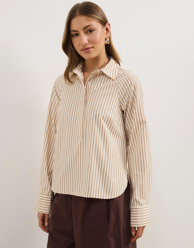 Atmos&Here - Bella Concealed Placket Cotton Shirt