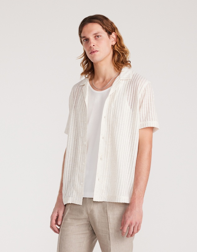 Calibre - Striped Open Knit Short Sleeve Shirt Natural