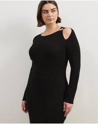 Atmos&Here Curvy - Liv Long Sleeve Rib Knit Midi Dress With Hardware Detail