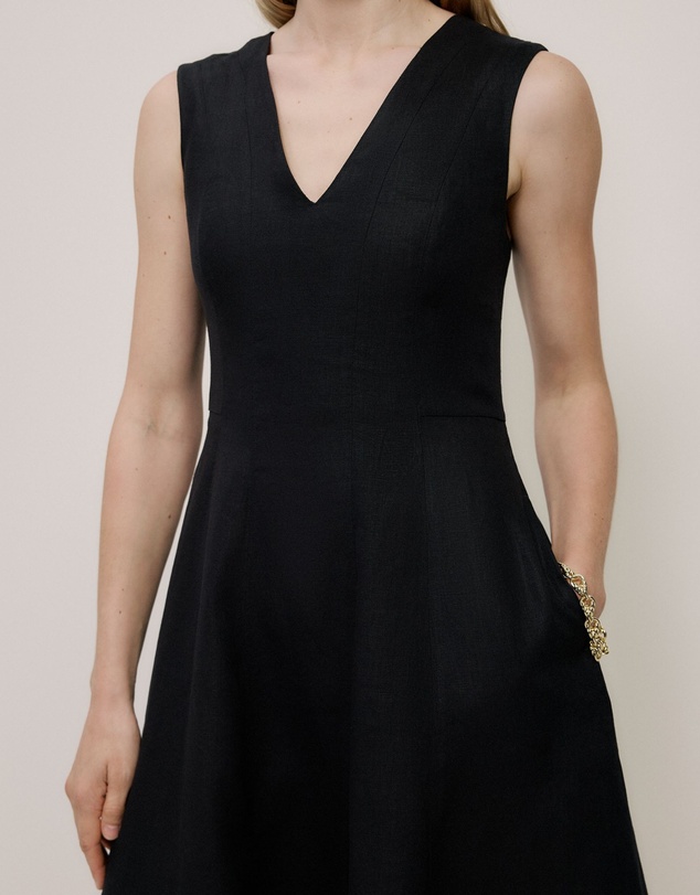 Trenery - Linen Panel Detail Sleeveless Dress in Black