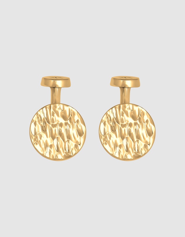 Kuzzoi - ICONIC EXCLUSIVE - Hammered Round Cufflinks in Gold-Plated 925 Silver