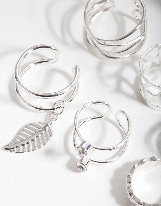 Lovisa - Silver Mixed Leaf Ear Cuff 6-Pack