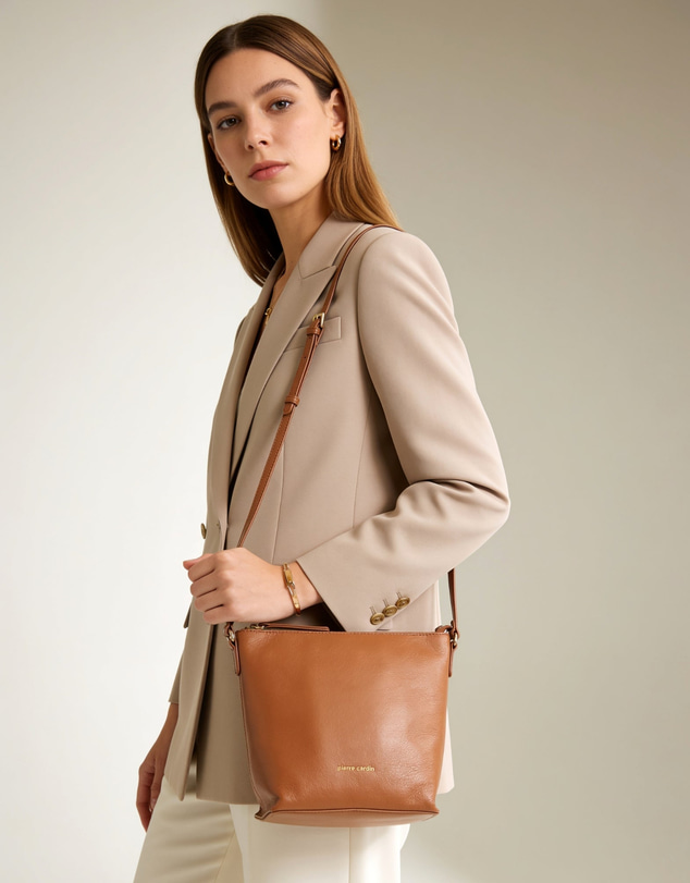 Pierre Cardin - Pierre Cardin Genuine Leather Bucket Crossbody Bag