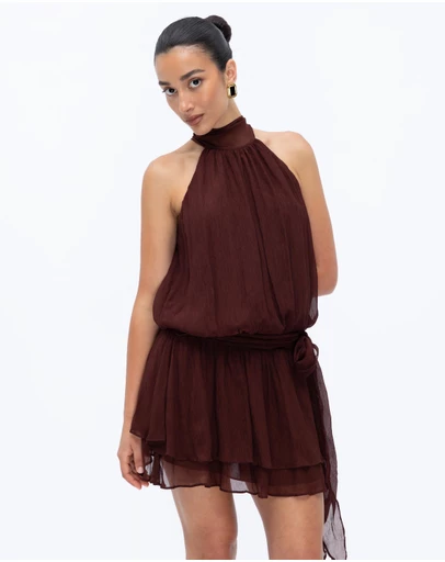 Minima Esenciales - Abbie High Neck Drop Waist Mini Dress