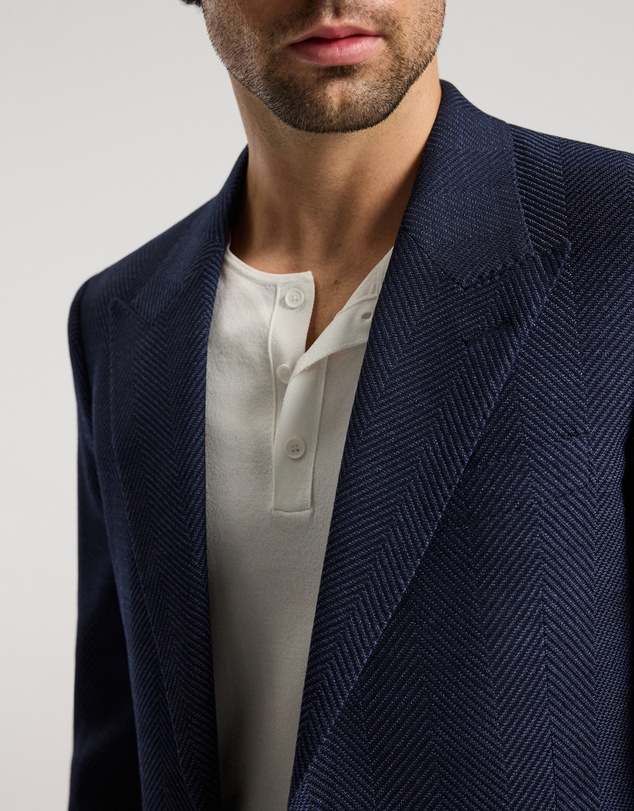 Calibre - Tailored Wool Herringbone Blazer Denim Blue