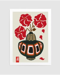 Olive et Oriel - Ukiyo Vase Flower Greige by Frances Collett Art Print