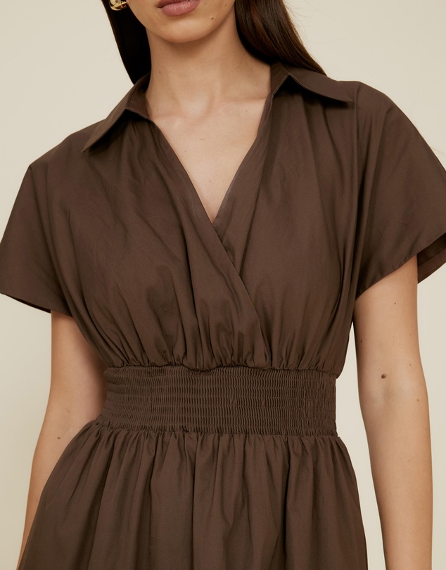 The Fated - Shirred Drop Waist Collared Dress