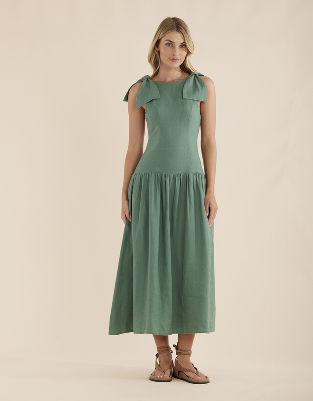 Amelius - Mavie Bow Linen Maxi Dress