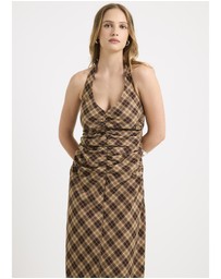 Insight - Kiera Ruched Check Halter Maxi Dress