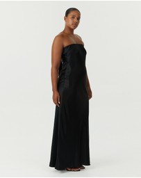 Third Form - Satin Tie Back Strapless Maxi Dress