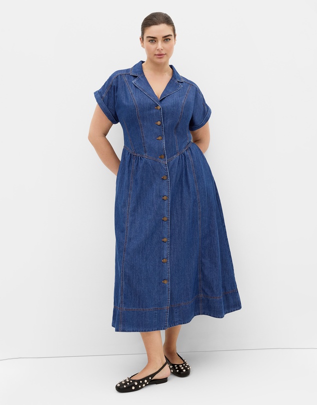 City Chic - Plus size Eleni Denim Midi Dress - mid wash