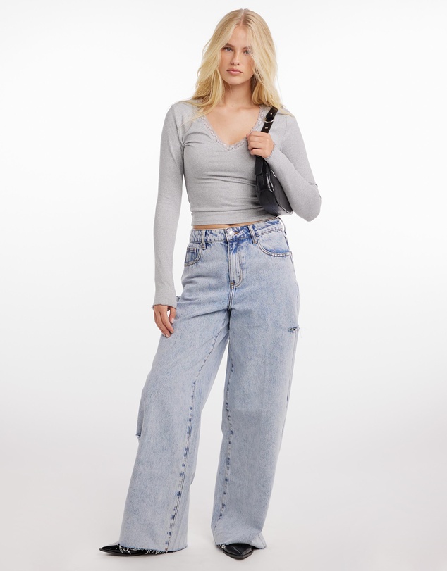 Dazie - All Mine Mid Rise Wide Leg Denim Jeans