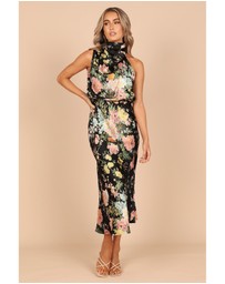 Petal & Pup - Anabelle Halter Neck Midi Dress - Black Floral