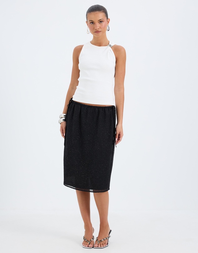 Calli - Lucie Sparkle Sheer Low Rise Midi Skirt