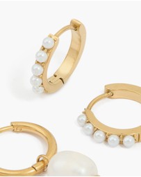 Lovisa - Waterproof Gold Plated Stainless Steel Pearl Detail Huggie Earrings 2-Pack