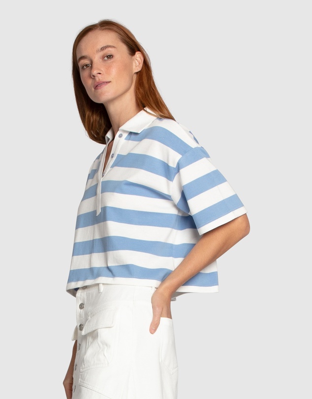 Belle & Bloom - School Boy V-Neck Cropped Polo Top