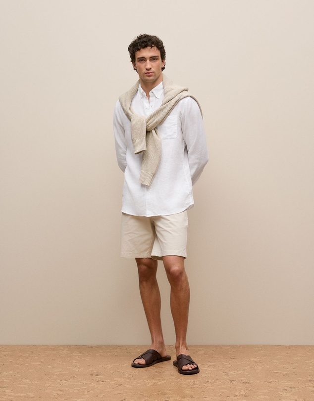Trenery - Regular Fit Linen Classic Long Sleeve Shirt in White