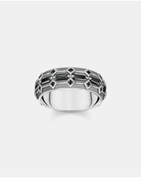 THOMAS SABO - Ring Wide Crocodile Shell with Stones Silver Blackened