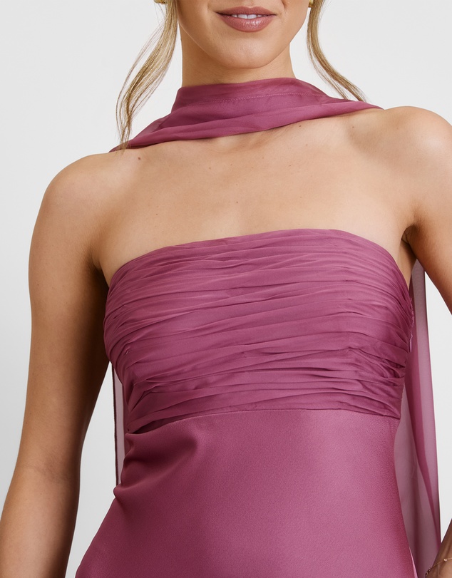 Six Stories - Chiffon Bandeau Satin Maxi Dress
