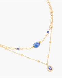 Lovisa - Waterproof Gold Plated Stainless Steel Lapis Lazuli Semi Precious Stone Chain Layered Necklace