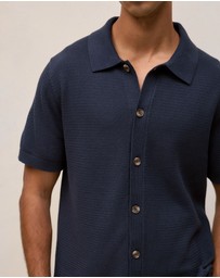 Trenery - Cotton Basketweave Knit Shirt in Navy