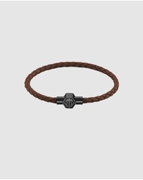 Philipp Plein - Plein Tag Silver-Tone  Brown Leather Bracelet