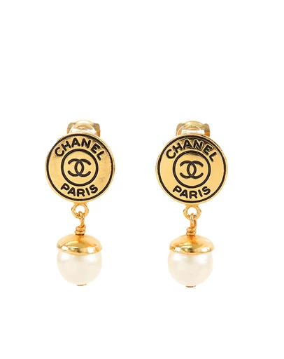 Pre-Loved by Azura Reborn - Pre-Loved CC Gold Plated Faux Pearl Drop Clip On Earrings