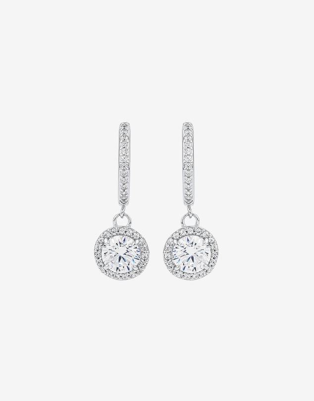 Michael Hill - Round Brilliant Cubic Zirconia Halo Drop Hoop Earrings in Sterling Silver
