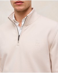 Trenery - Terry 1/4 Zip Monogram Sweat in Stone