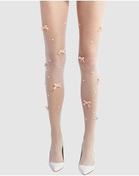 High Heel Jungle - Velvet Bow Pearl Tight -Pink/ White