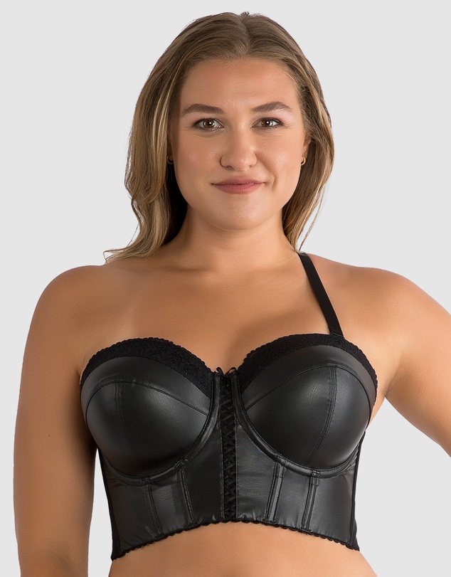Parfait - Stevie Faux Leather Longline Bustier Bra Top