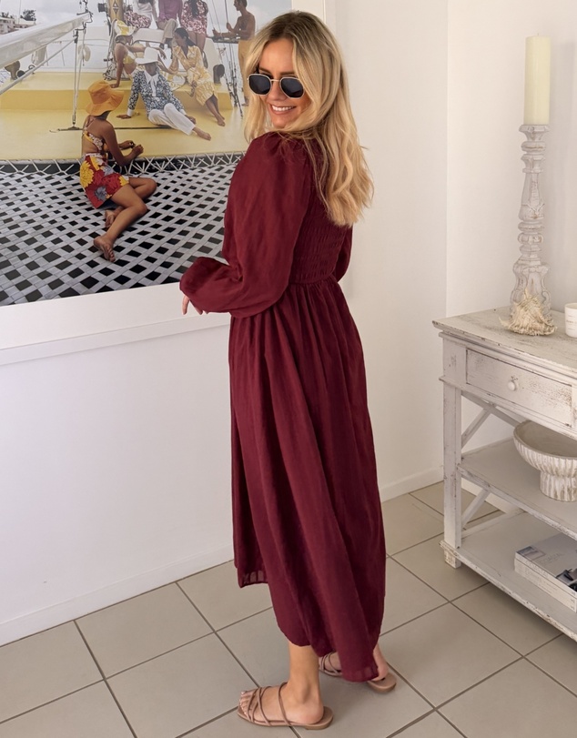 Esther & Co - Iolana Dress - Wine Long Sleeve