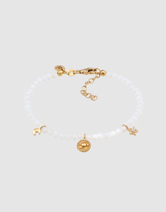 Elli Jewelry - Bracelet with Beads Star Moonstone and Zirconia 925 Sterling Silver Gold-plated